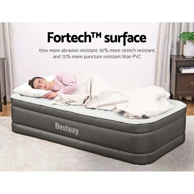 SportZone.co.nz Outdoor > Camping Bestway Single Air Mattress with Built-in Pump Fortech Inflatable Bed 46cm Bestway Single Air Mattress with Built-in Pump Fortech Inflatable Bed 46cm