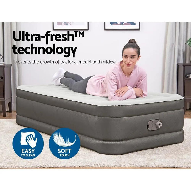 SportZone.co.nz Outdoor > Camping Bestway Single Air Mattress with Built-in Pump Fortech Inflatable Bed 46cm Bestway Single Air Mattress with Built-in Pump Fortech Inflatable Bed 46cm
