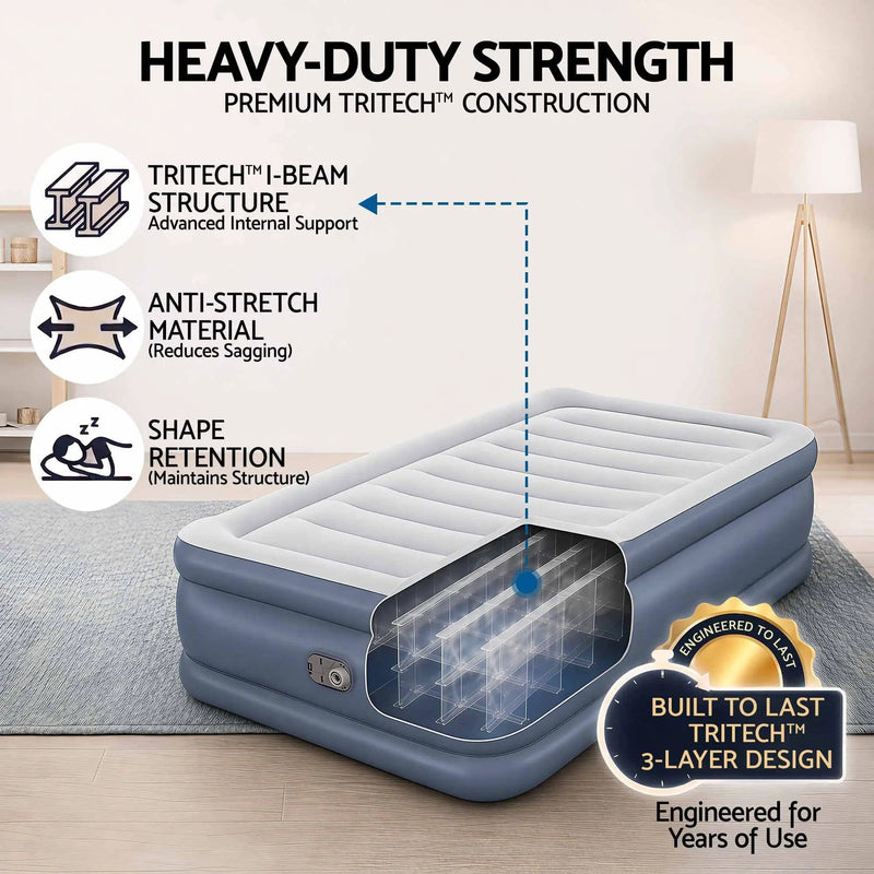 SportZone.co.nz Home & Garden > Inflatable Mattress Bestway Single Air Mattress with Built-in Pump Tritech Inflatable Bed 51cm Bestway Single Air Mattress with Built-in Pump Tritech Inflatable Bed 51cm
