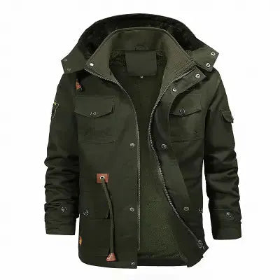 Men's Thickened Cotton Jacket with Removable Velvet Lining - Hooded Winter Coat by Mead's Supply & Equipment Outfitters limited