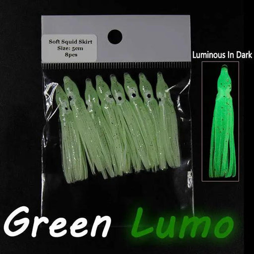Green Lumo 5cm Octopus Luminous Skirts ( Pack of 8) by NZ Diver