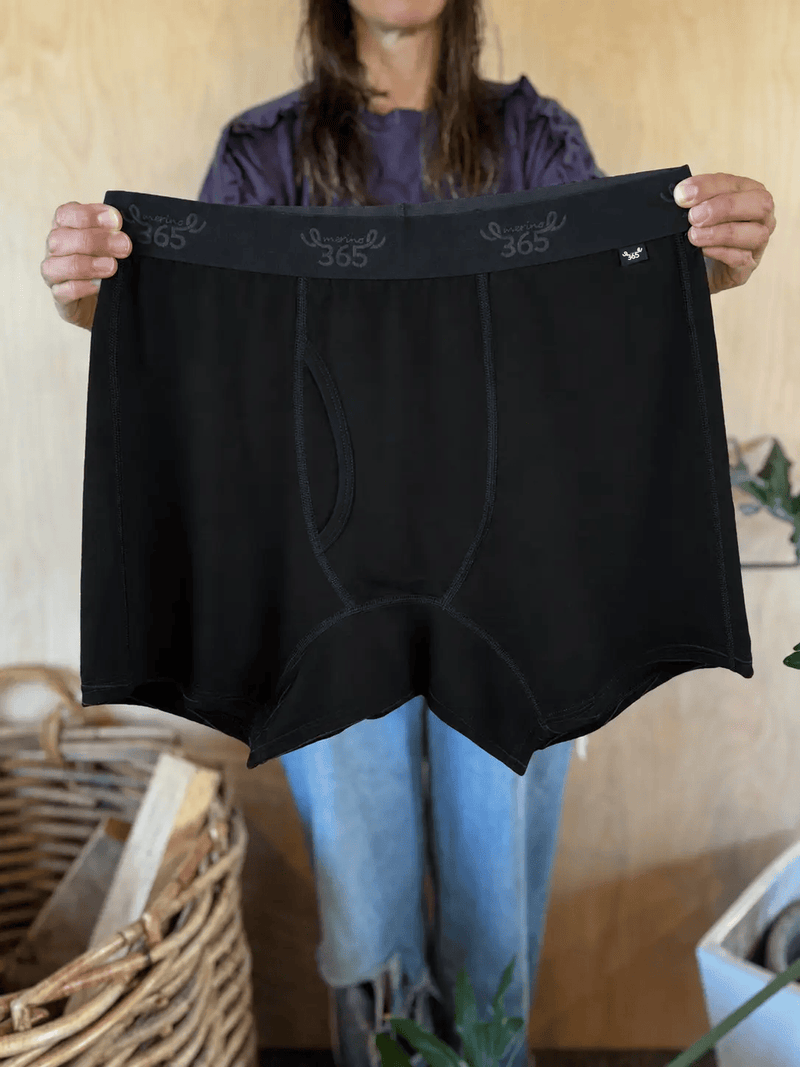 Merino 365 NZ Underwear Men's Boxer Brief - 100% Merino Wool, Black Merino 365 NZ Men’s Boxer Brief 100 Percent Merino Wool