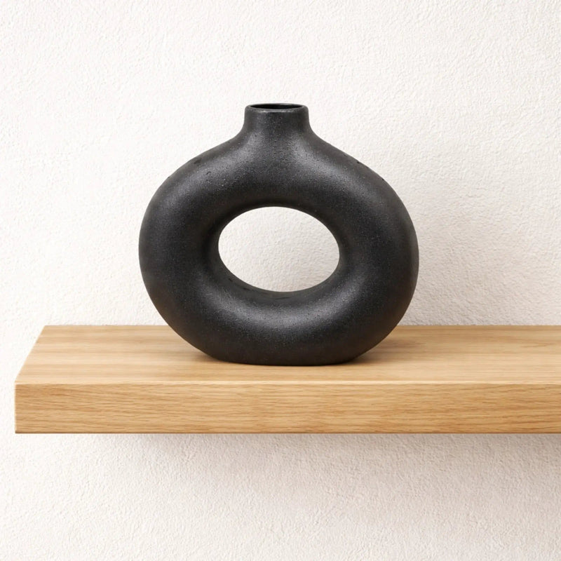 Frankly Cotton Black Sculptural Donut Vase by Nest & Stem Homewares