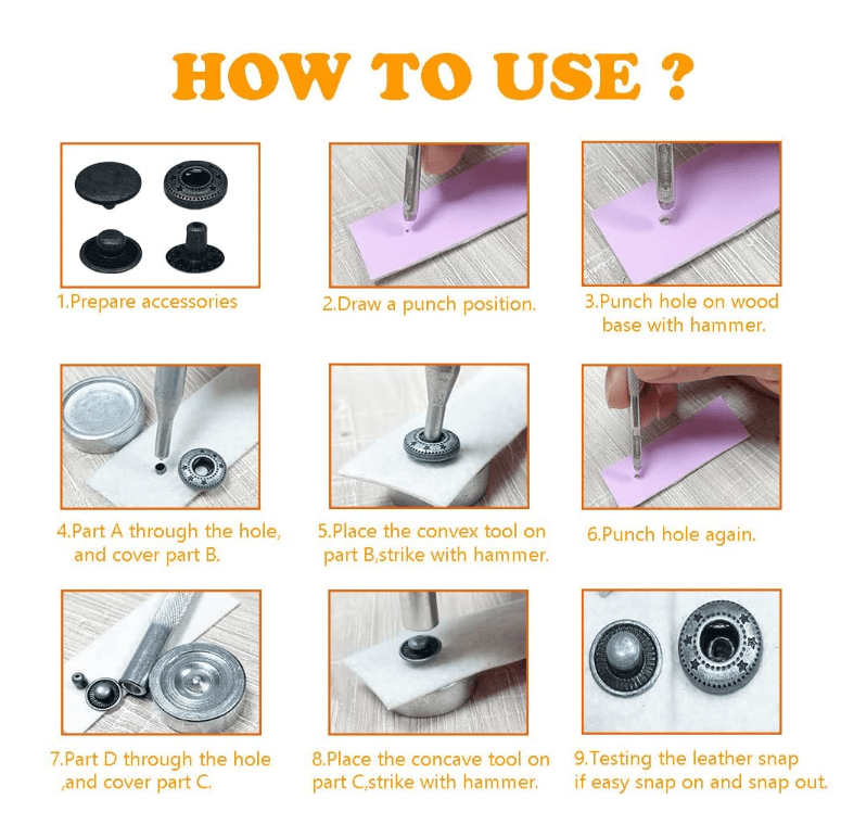 g8buynz g8buynz 120Sets Leather Snaps Button Kit - 0.49 inch Metal Button,6 Color Snap 120Sets Leather Snaps Button Kit - 0.49 inch Metal Button,6 Color Snap