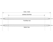 Straight Beam Axle - Non-Braked - 1750kg - Galvanised Front and Bottom view diagram showcasing measurements.