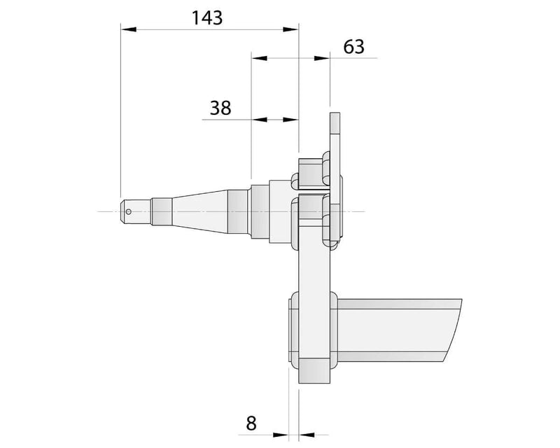 Technical drawing of a Drop Beam Axle showing dimensions, designed for 1750kg disc braked applications, galvanised finish.
