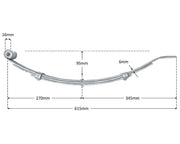 Trojan 3-Leaf Low Slipper Spring - 750kg - 50mm wide - Pair dimensions illustration