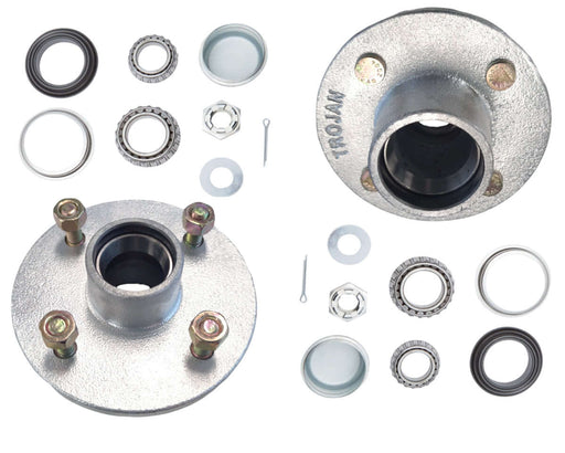 1500kg Non Braked Hub Set - Pair components including hub, bearings, seals, and fasteners.