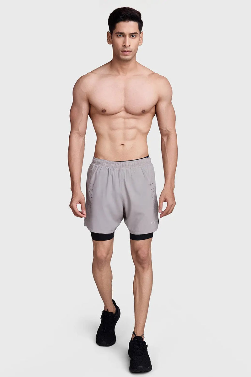 2 in 1 Laser Shorts Beige With Black by Fuaark Nz