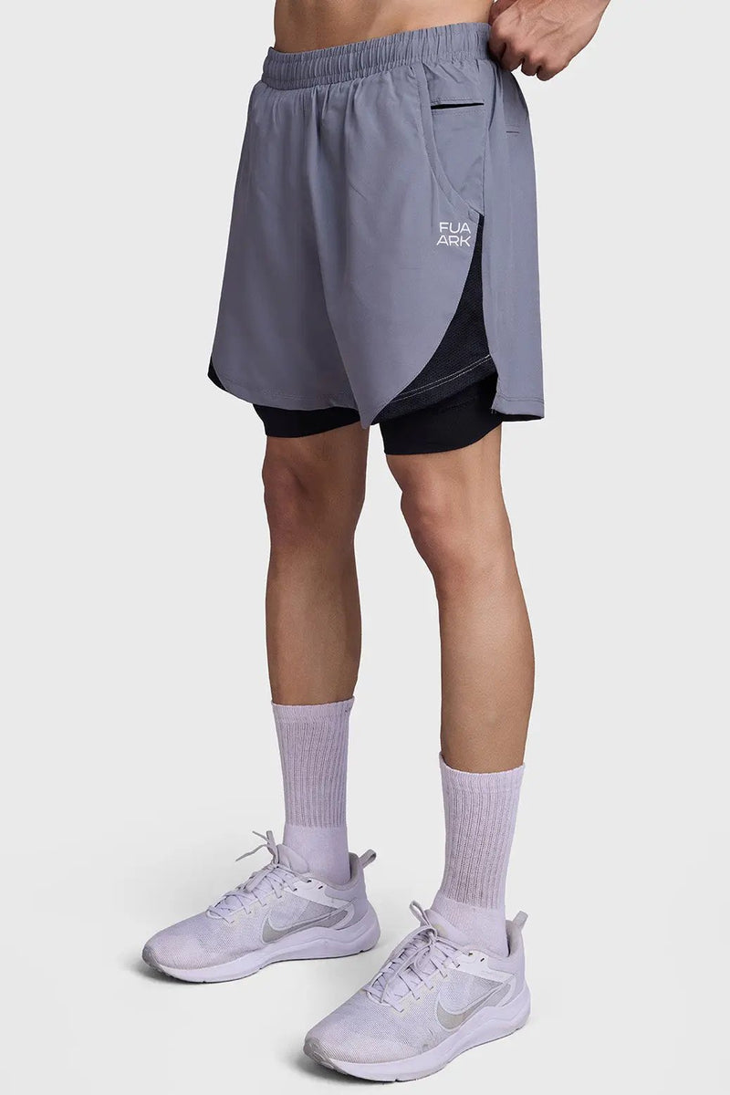 2 in 1 Mesh Shorts Foggy Grey With Black by Fuaark Nz