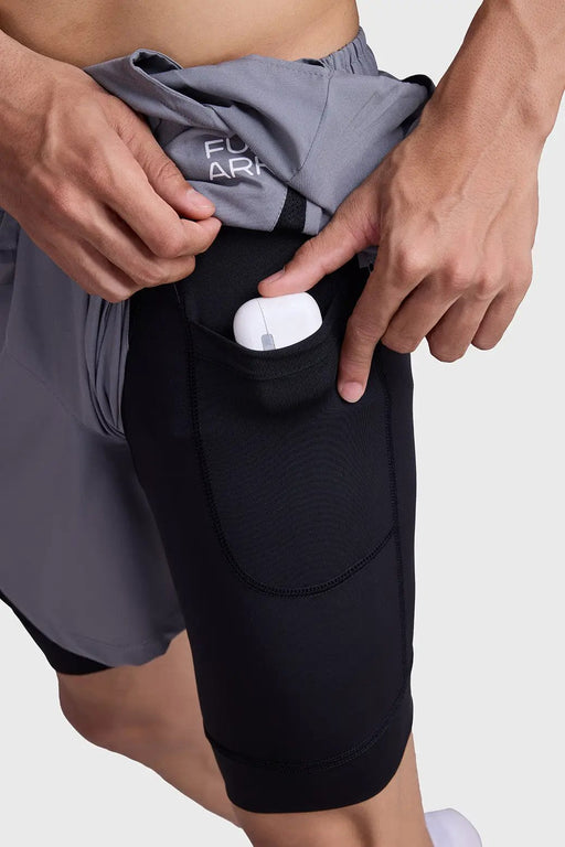 2 in 1 Mesh Shorts Foggy Grey With Black by Fuaark Nz