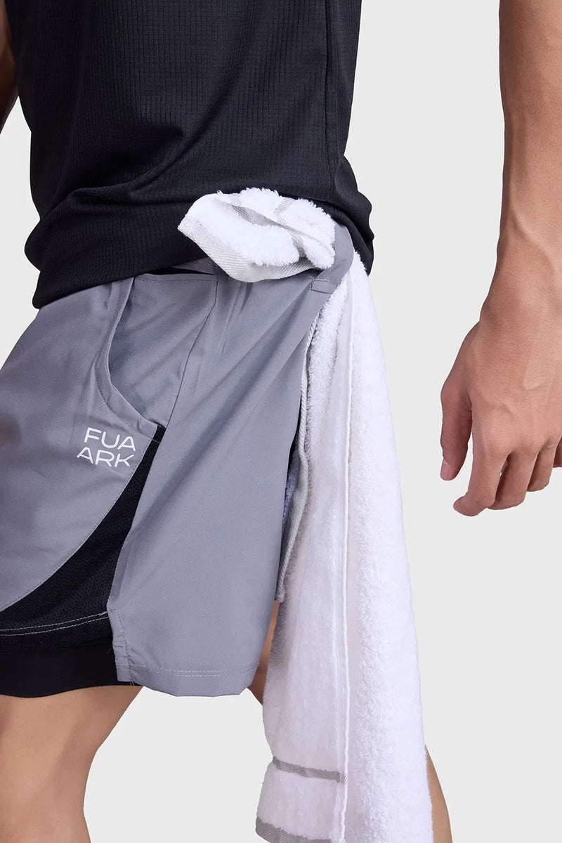 2 in 1 Mesh Shorts Foggy Grey With Black by Fuaark Nz