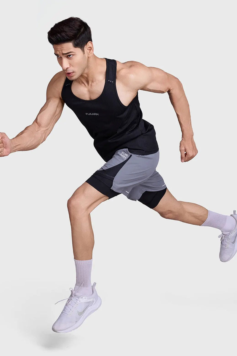 2 in 1 Mesh Shorts Foggy Grey With Black by Fuaark Nz