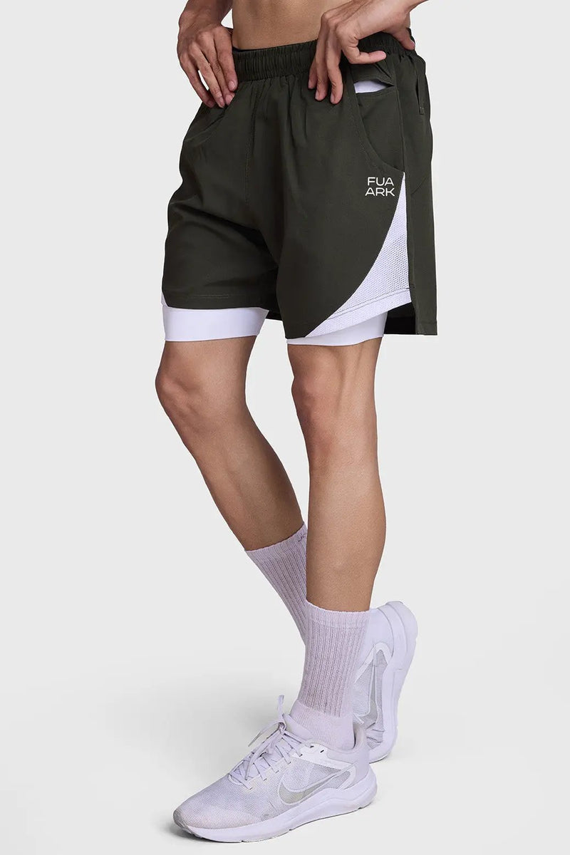 2 in 1 Mesh Shorts Olive by Fuaark Nz