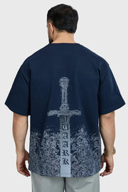 Sword Oversized T-shirt Navy by Fuaark Nz