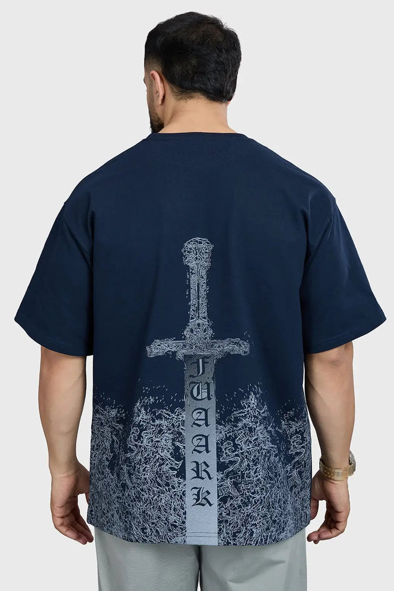 Sword Oversized T-shirt Navy by Fuaark Nz