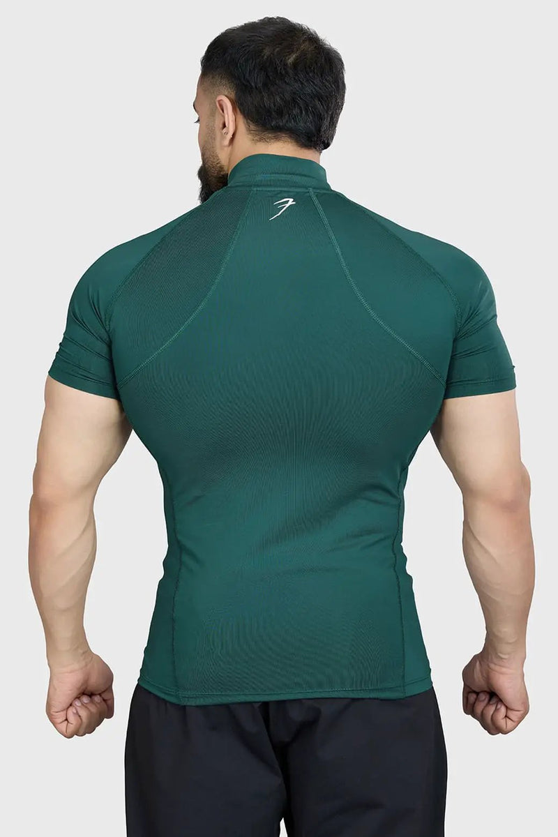 High Neck Compression T-shirt Emerald by Fuaark Nz