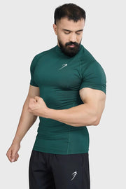 High Neck Compression T-shirt Emerald by Fuaark Nz