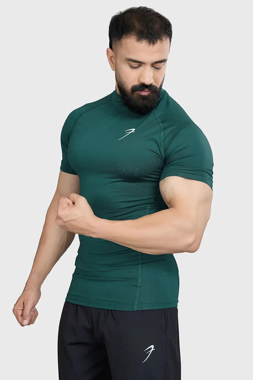 High Neck Compression T-shirt Emerald by Fuaark Nz