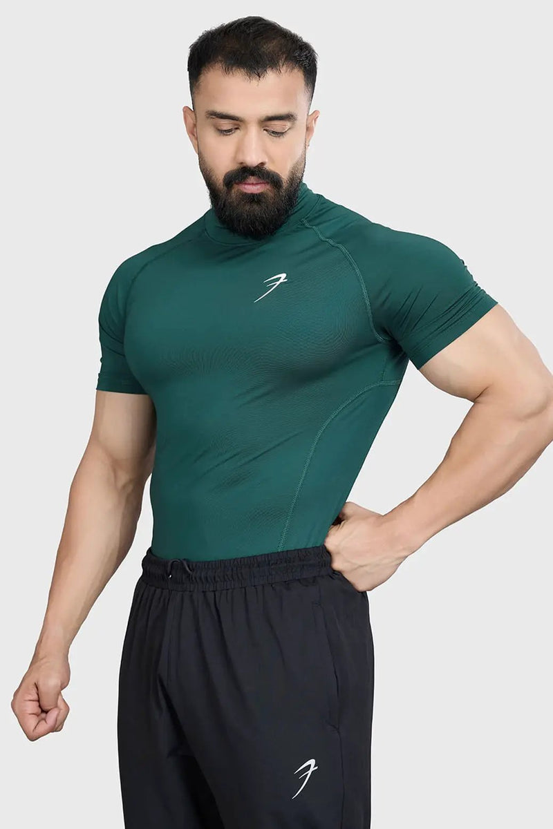 High Neck Compression T-shirt Emerald by Fuaark Nz