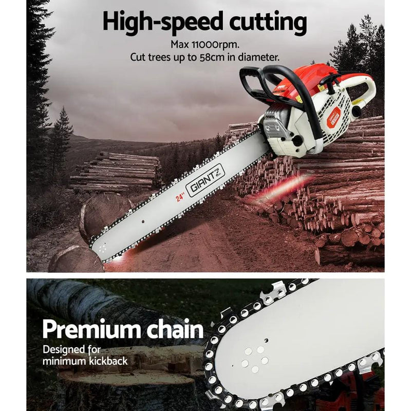 SportZone.co.nz Tools > Power Tools > Chainsaws Giantz 65cc Petrol Chainsaw 24 Inch Bar Chain Saw Tree Pruner 2 Stroke E-Start Giantz 65cc Petrol Chainsaw 24 Inch Bar Chain Saw Tree Pruner 2 Stroke E-Start