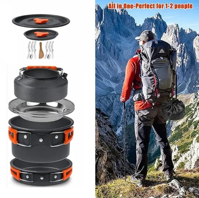 g8buynz Camping Cookware Kit Aluminum Cooking Pots Water Kettle Pans Set with Stove Kettle Camping Cookware Kit Aluminum Cooking Pots Water Kettle Pans Set with Stove Kettle