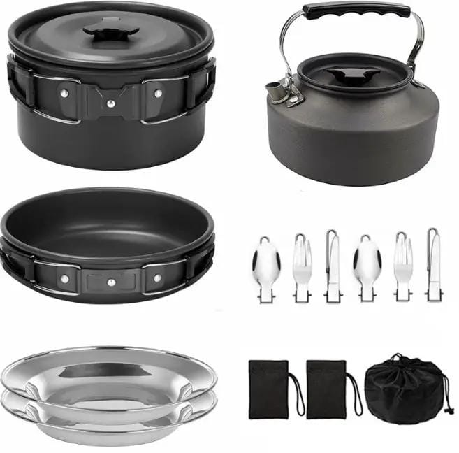g8buynz Camping Cookware Kit Aluminum Cooking Pots Water Kettle Pans Set with Stove Kettle Camping Cookware Kit Aluminum Cooking Pots Water Kettle Pans Set with Stove Kettle