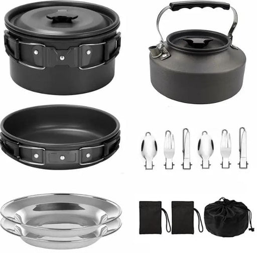 g8buynz Camping Cookware Kit Aluminum Cooking Pots Water Kettle Pans Set with Stove Kettle Camping Cookware Kit Aluminum Cooking Pots Water Kettle Pans Set with Stove Kettle