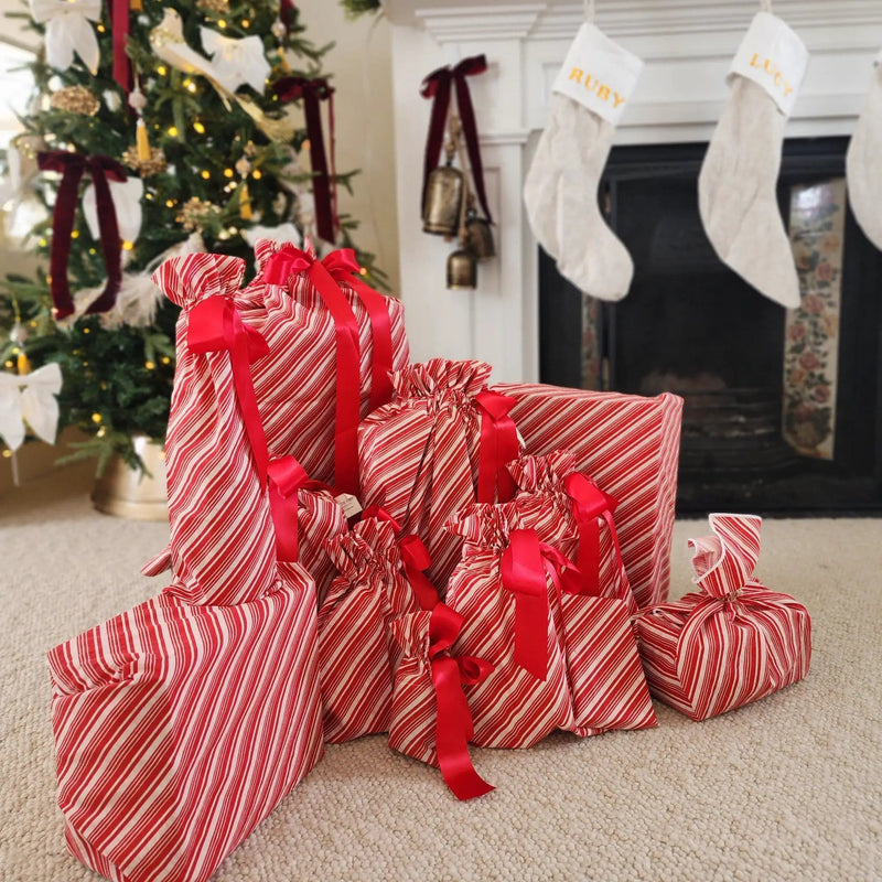 Waste Free Celebrations Fabric Gift Bags Candy Cane (Reusable Gift Bag Set) Candy Cane (Reusable Gift Bag Set)