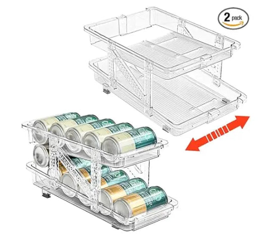 g8buynz 2 pack 2-Tier infinite Telescopic Beverage Storage Organizer Automatic Rolling 2 pack 2-Tier infinite Telescopic Beverage Storage Organizer Automatic Rolling