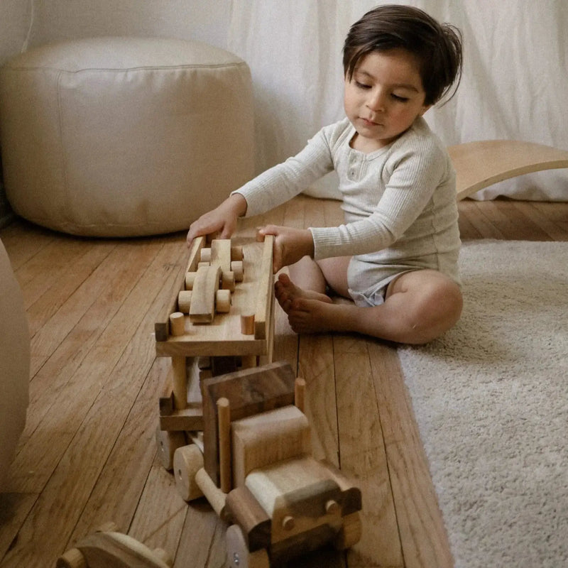 Wooden Car Transport Truck - QToys | Wooden Toy NZ by Curious Moonbeam