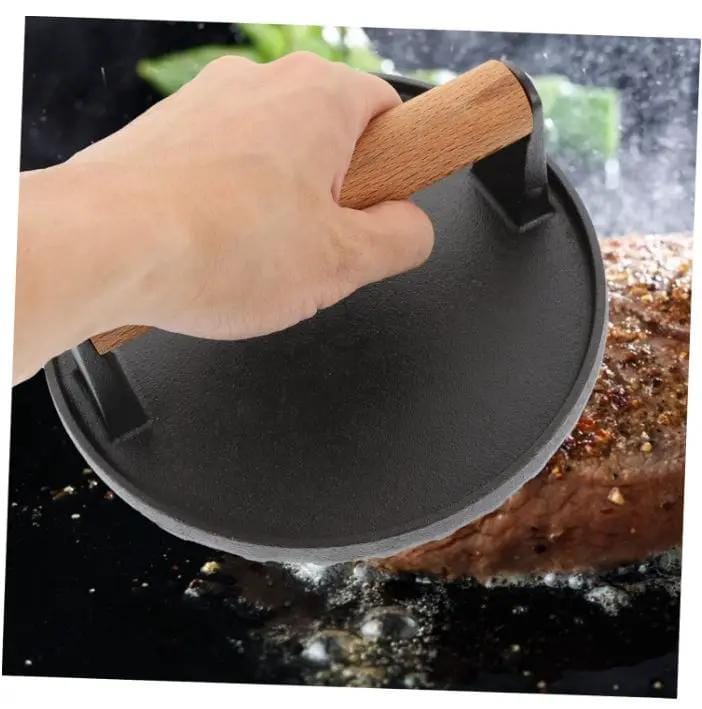 g8buynz Cast iron round striped meat press steak press Cast iron round striped meat press steak press