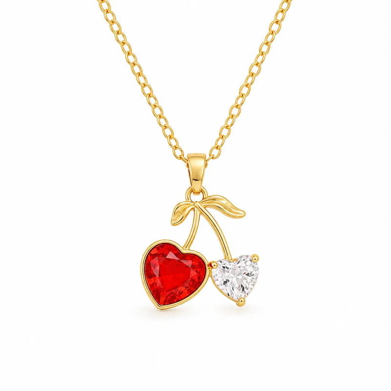 Cherry Heart Gold Crystal Necklace by Poppy Gifts