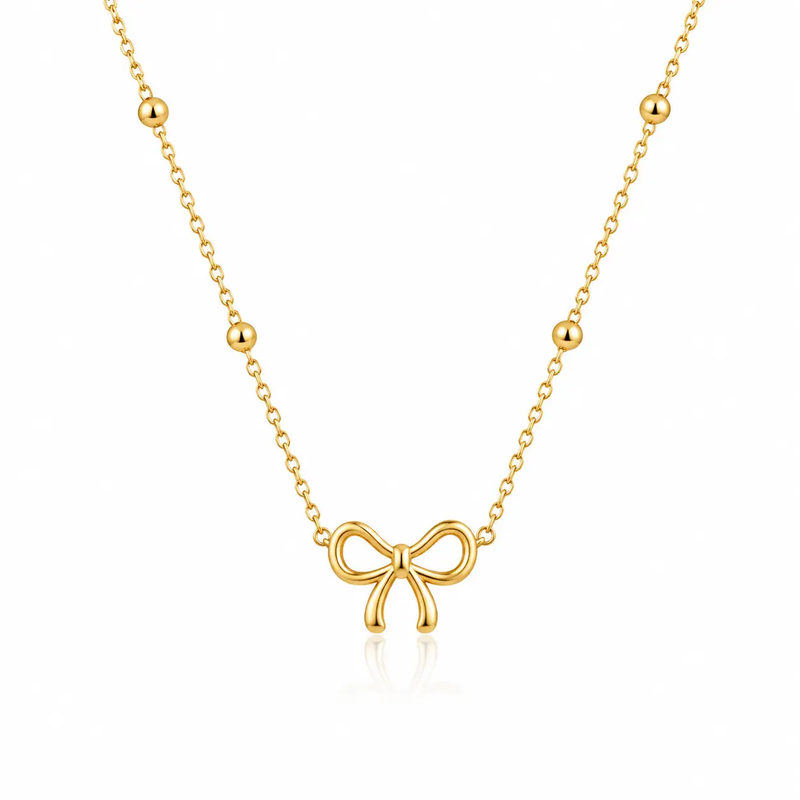 Ribbon Bow Gold Necklace by Poppy Gifts