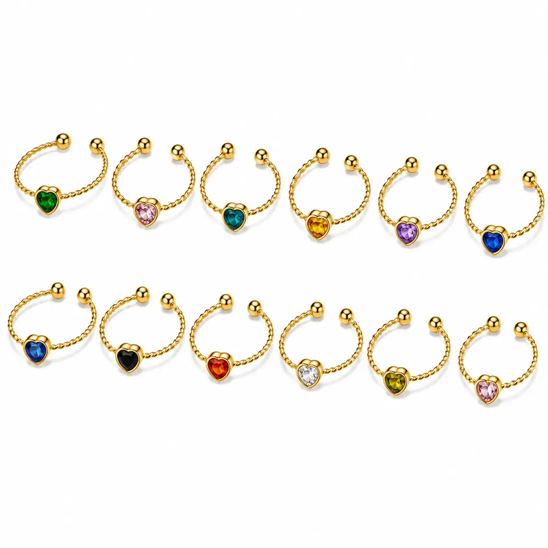 Heart Birthstone Gold Crystal Adjustable Ring by Poppy Gifts