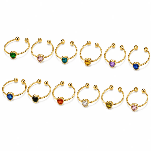 Poppy Gifts Jewellery Heart Birthstone Gold Crystal Adjustable Ring Heart Birthstone Gold Crystal Adjustable Ring