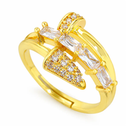 Celestia Arrow Gold Crystal Crossover Adjustable Ring by Poppy Gifts
