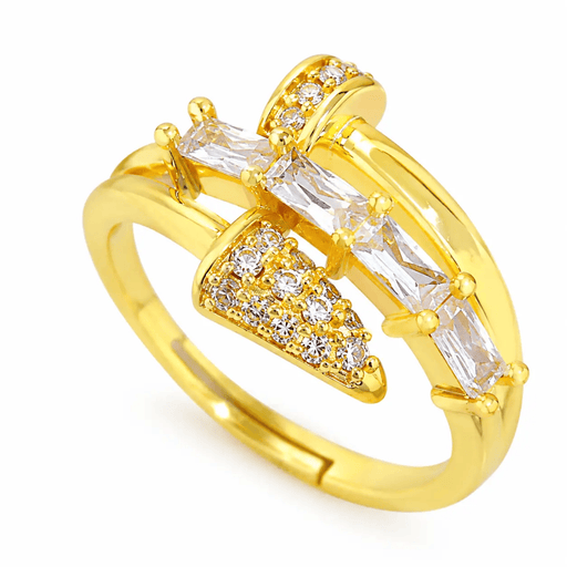 Poppy Gifts Jewellery Celestia Arrow Gold Crystal Crossover Adjustable Ring Celestia Arrow Gold Crystal Crossover Adjustable Ring