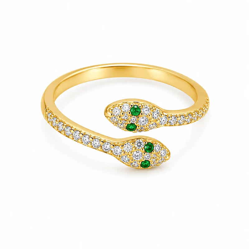 Serpentine Emerald Gold Crystal Adjustable Ring by Poppy Gifts