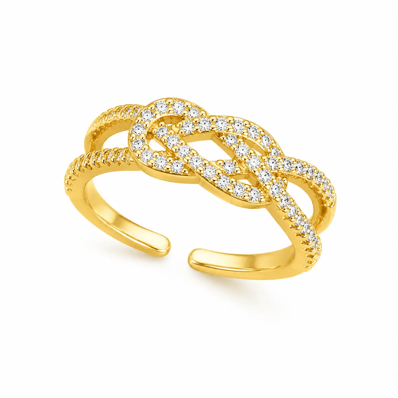 Eternal Knot Gold Crystal Adjustable Ring by Poppy Gifts