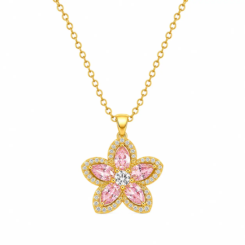 Sakura Bloom Gold Crystal Necklace by Poppy Gifts