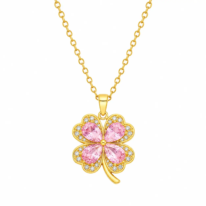 Sakura Clover Gold Crystal Necklace by Poppy Gifts