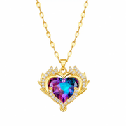 Mystic Big Heart Gold Crystal Necklace by Poppy Gifts