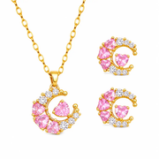 Pink Celestia Gold Crystal Necklace & Earrings Set by Poppy Gifts
