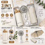 Poppy Gifts Gift 3-in-1 White Gift Set – Insulated Drink Bottle + Handheld Fan + Compact Umbrella 3-in-1 White Gift Set – Insulated Drink Bottle + Handheld Fan + Compact Umbrella