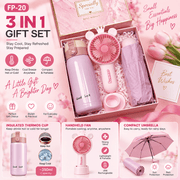 Poppy Gifts Gift 3-in-1 Pink Gift Set – Insulated Drink Bottle + Handheld Fan + Compact Umbrella 3-in-1 Pink Gift Set – Insulated Drink Bottle + Handheld Fan + Compact Umbrella