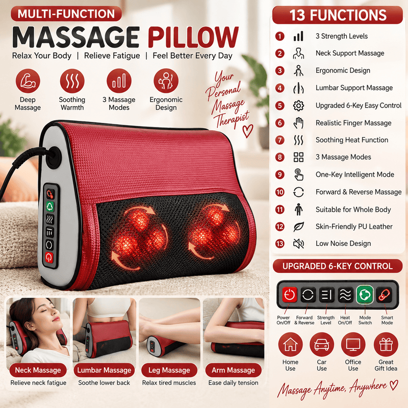 Poppy Gifts Gift Multi-Function Heated Massage Pillow – Deep Kneading Neck, Back & Body Massager Multi-Function Heated Massage Pillow – Deep Kneading Neck, Back & Body Massager