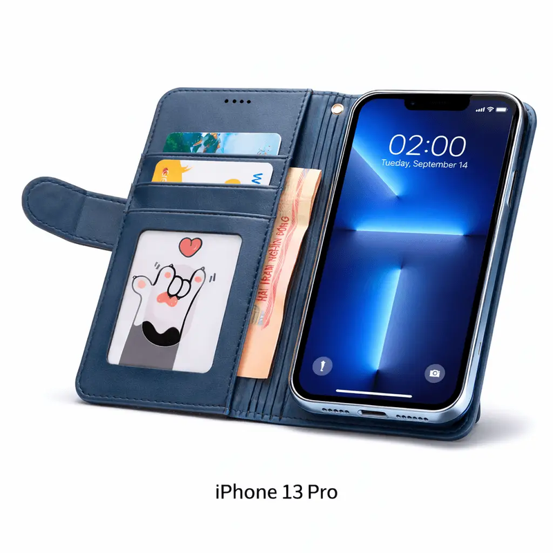 iPhone 13 Pro Flip Wallet Case Cowhide Dot Pattern by techplus