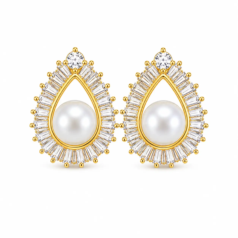 Pearl Radiance Gold Crystal Earrings by Poppy Gifts