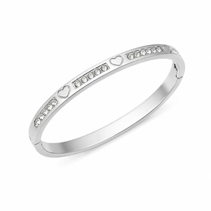 Silver Heart Crystal Bangle Bracelet by Poppy Gifts